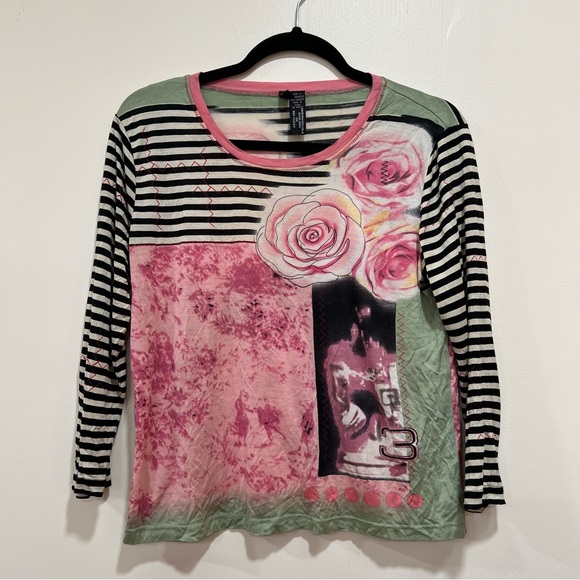 Lynn Richie Y2K Retro Patterned Silk Blend Top - Picture 1 of 5